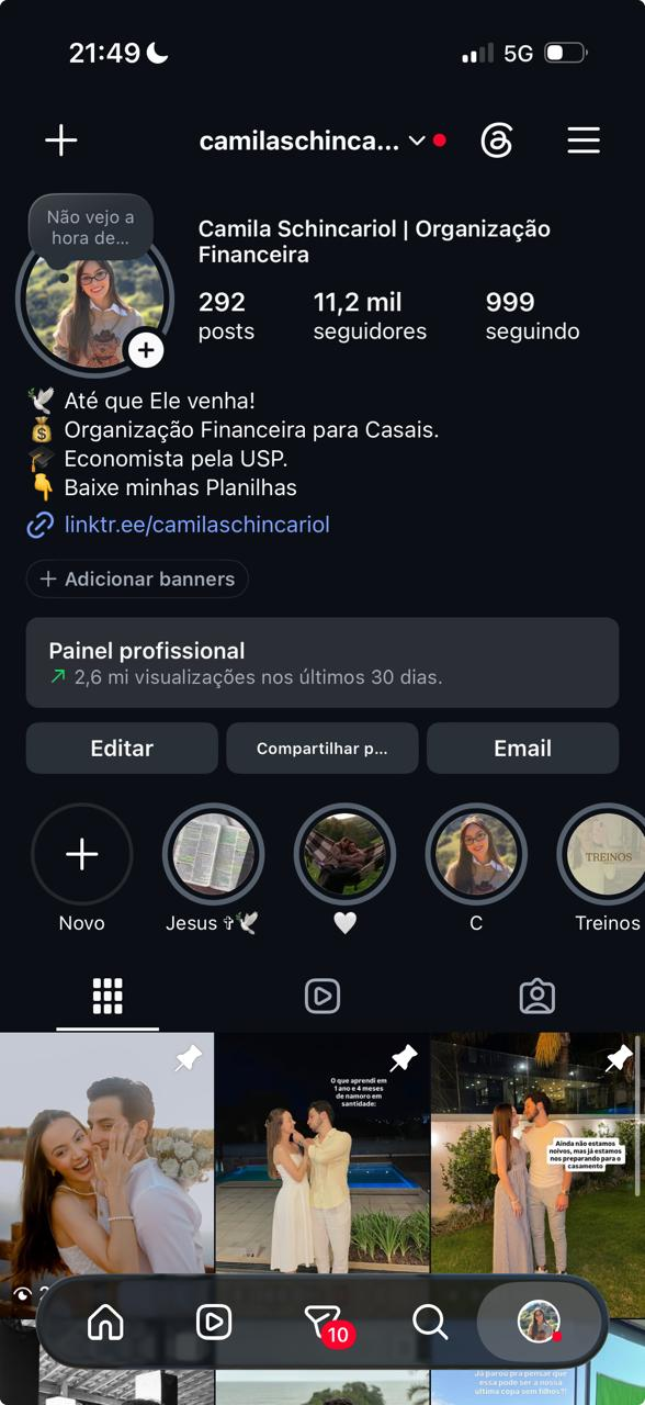 Perfil de Instagram da Camila Schincariol